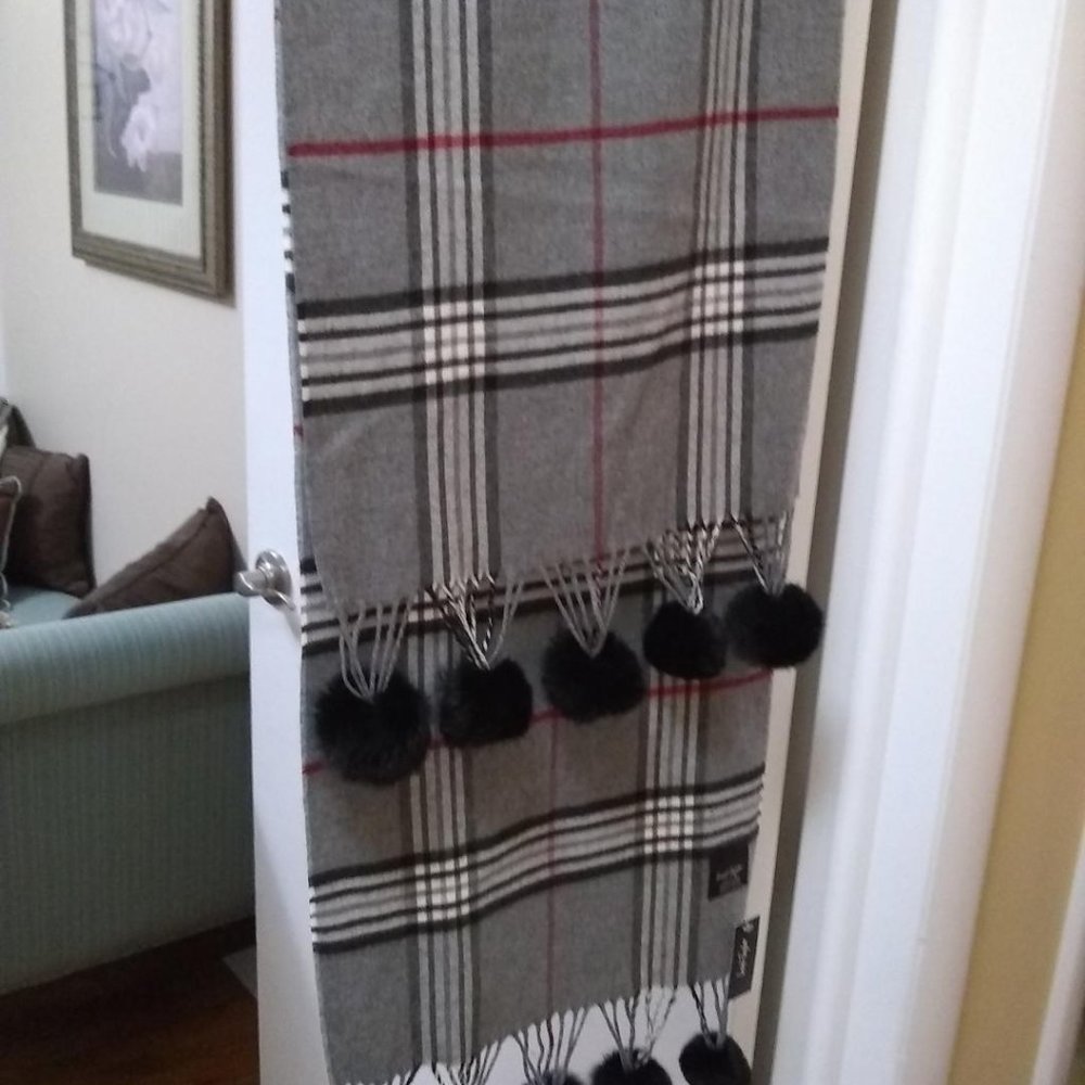 Lord & Taylor luxury scarf with pom-poms, new
